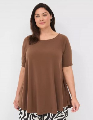Women Lane Bryant Swing Boatneck Top T Shirts Brown | CSB6540WI