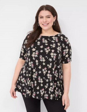Women Lane Bryant Swing Boatneck Top T Shirts Black | SPV5921NB