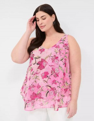 Women Lane Bryant Swing Double-Layer Chiffon Tank Top Pink Rose | UWZ6439VS