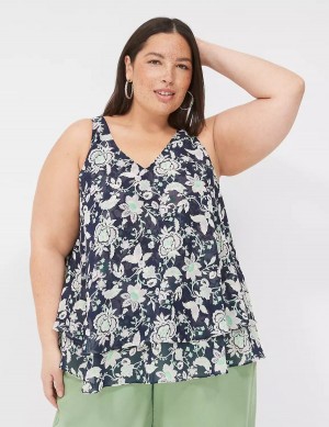 Women Lane Bryant Swing Double-Layer Chiffon Tank Top Navy Purple | DFY5036UQ