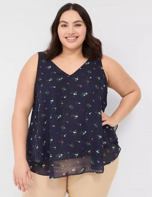 Women Lane Bryant Swing Double-Layer Chiffon Tank Top Navy | RSJ2814WM