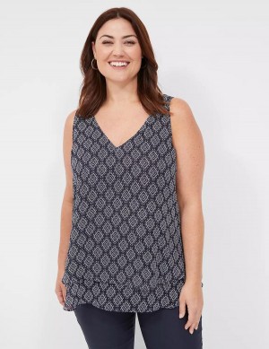 Women Lane Bryant Swing Double-Layer Chiffon Tank Top Navy | RRU6762RH