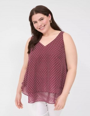 Women Lane Bryant Swing Double-Layer Chiffon Tank Top Burgundy | YIQ3872OC