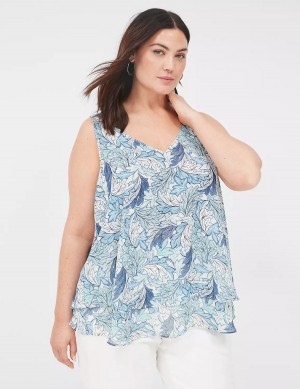Women Lane Bryant Swing Double-Layer Chiffon Tank Top Blue | FLR714MN