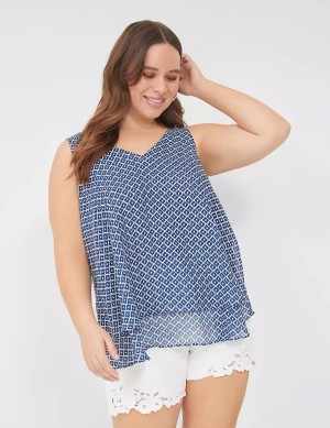 Women Lane Bryant Swing Double-Layer Chiffon Tank Top Blue | QFS1495BO