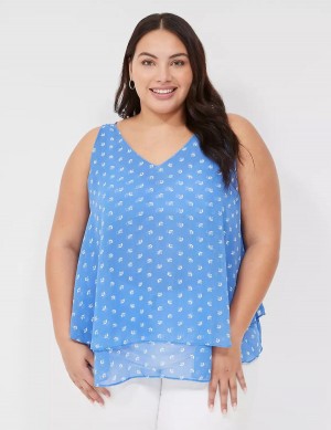 Women Lane Bryant Swing Double-Layer Chiffon Tank Top Blue | DUH3340TM