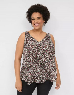 Women Lane Bryant Swing Double-Layer Chiffon Tank Top Black Multicolor | AHB5799ME