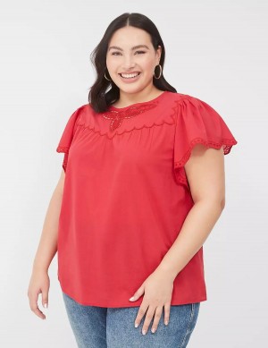 Women Lane Bryant Swing Eyelet-Trim Popover Blouse Red | VZR5590IK