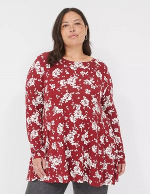 Women Lane Bryant Swing Long-Sleeve Crew-Neck Tee T Shirts Red White | BFQ92100AF