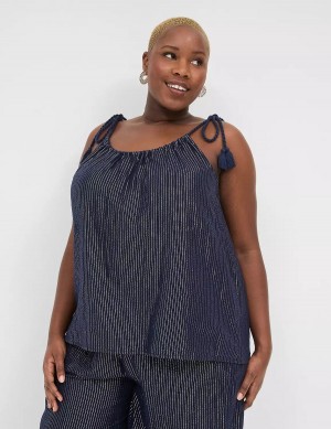 Women Lane Bryant Swing Lurex Gauze Tie-Strap Scoop-Neck Tank Top Blue | NVJ5633MP
