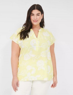 Women Lane Bryant Swing Notch-Neck Woven & Knit Top Blouse White Yellow | OXS744HL