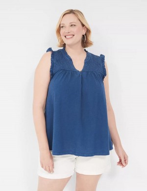 Women Lane Bryant Swing Ruffle Notch-Neck Tank Top Blue | RIA2366ID