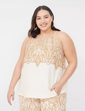 Women Lane Bryant Swing Satin Top Tank Top White Brown | UTR2462RK