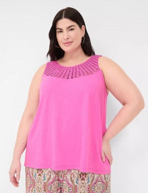 Women Lane Bryant Swing Sleeveless Crochet-Neck Top Tank Top Pink | GBF3645BR