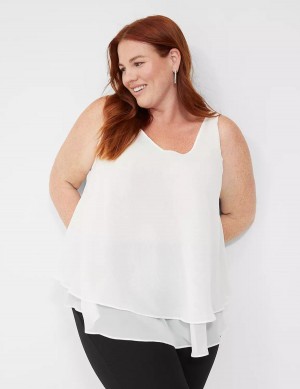 Women Lane Bryant Swing Sleeveless Double-Layer Shell Tank Top White Rose | IUE4790CE