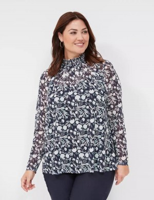 Women Lane Bryant Swing Smocked-Neck Top With Attached Cami Blouse Turquoise | UMS2295KC