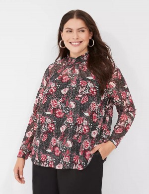 Women Lane Bryant Swing Smocked-Neck Top With Attached Cami Blouse Red White Black | ZLK7114UN