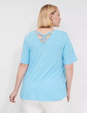 Women Lane Bryant Swing Strappy-Back Tee T Shirts Blue | HLU4271TU