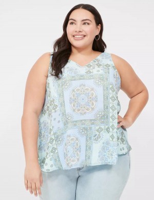 Women Lane Bryant Swing V-Neck Single-Layer Chiffon Tank Top Blue | RFA5279BE