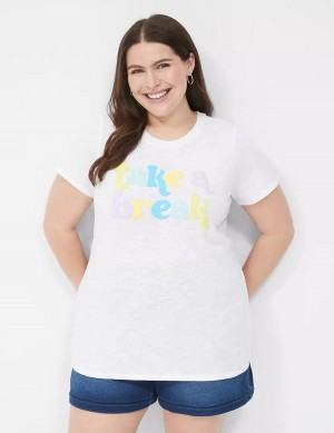 Women Lane Bryant Take a Break Graphic Tee T Shirts White | YET9385GL