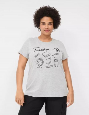 Women Lane Bryant Teacher Life Graphic Tee T Shirts Light Grey | LUR669IF