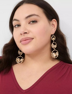 Women Lane Bryant Textured Imitation Stone Drop Earrings Gold | MVQ2667BQ