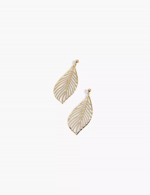 Women Lane Bryant Textured Metal Leaf Drop Earrings Gold | ZAM877XF