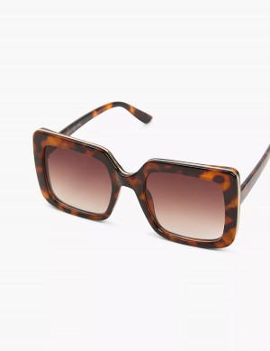 Women Lane Bryant Tortoiseshell Print With Goldtone Trim Square Sunglasses Brown | FGN8514HH