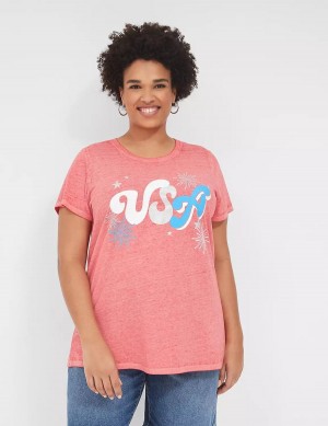 Women Lane Bryant USA Graphic Tee T Shirts Red | XPY2943CB