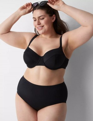 Women Lane Bryant Underwire Balconette Swim Bikini Top Black | BLV1987BQ