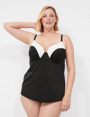 Women Lane Bryant Underwire Balconette Tankini Bikini Top Black | BLM674UK