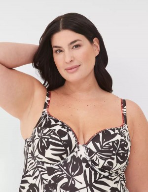 Women Lane Bryant Underwire Balconette Tankini Bikini Top White Black | CHQ5999PI