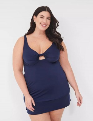 Women Lane Bryant Underwire Knot-Front Tankini Bikini Top Blue | NWA1420YN