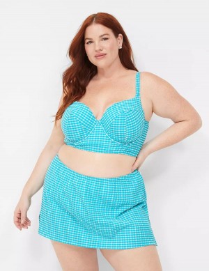 Women Lane Bryant Underwire Longline Bikini Top Blue White | LKJ1024MG