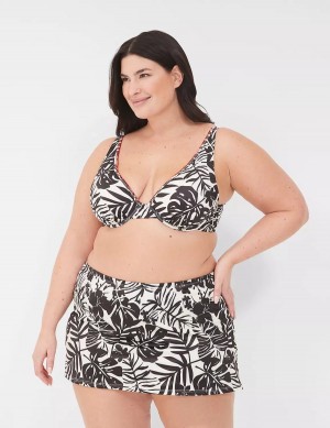 Women Lane Bryant Underwire Plunge Bikini Top White Black | GLE9397HK