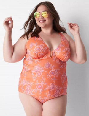 Women Lane Bryant Underwire V-Wire Swim Tankini Bikini Top Pink | NZP5024KY