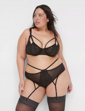 Women Lane Bryant Unlined Caged Lace Balconette Bra Black | QEU6432RQ
