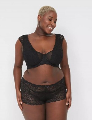 Women Lane Bryant Unlined Layered Cap-Sleeve Balconette Bra Black | BDT395MO