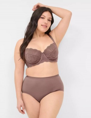 Women Lane Bryant Unlined with Lace Balconette Bra Deep Grey Brown | YBN6762QI