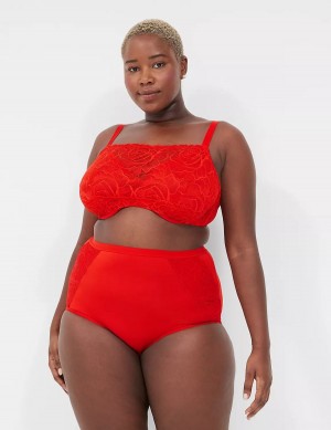 Women Lane Bryant Unlined with Lace Overlay Balconette Bra Red | OCZ3079CD
