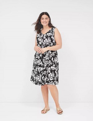 Women Lane Bryant V-Neck Easy Swing Casual Dress Black | XDF3176HH