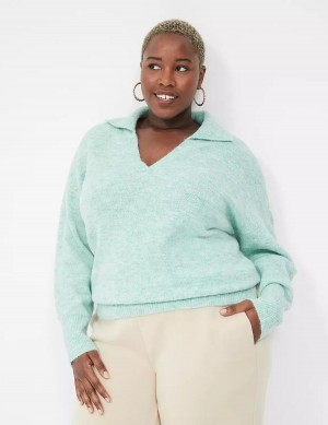 Women Lane Bryant V-Neck Polo Sweaters Light Green | KKB8658AX