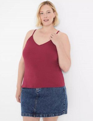 Women Lane Bryant V-Neck Rib Cami Tank Top Burgundy | OQV646FT