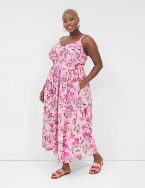 Women Lane Bryant V-Neck Ruched-Waist Maxi Dress Pink | DPO1713KY