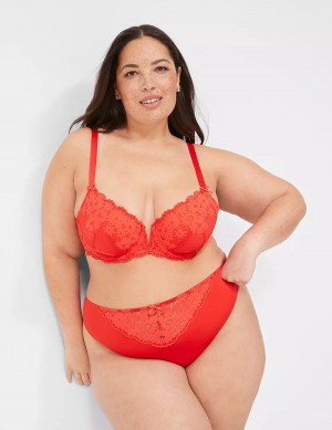 Women Lane Bryant V-Wire Lace Balconette Bra Deep Red | HFF2139BT