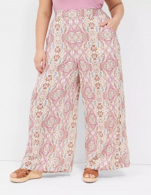 Women Lane Bryant Wide Leg Vacation Pants Pink | JNN553WF
