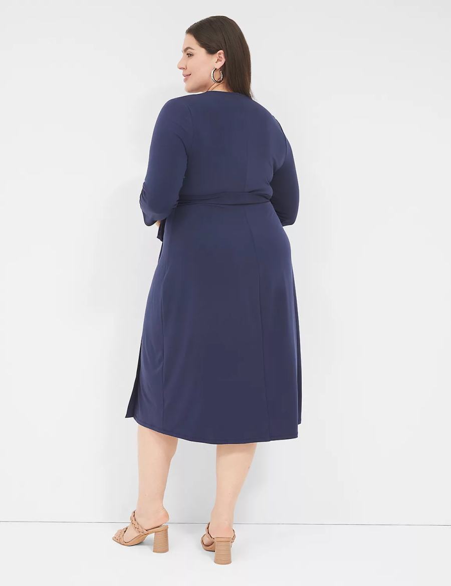 Women Lane Bryant 3/4-Sleeve Faux-Wrap Jersey Midi Dress Blue | BQJ521SE