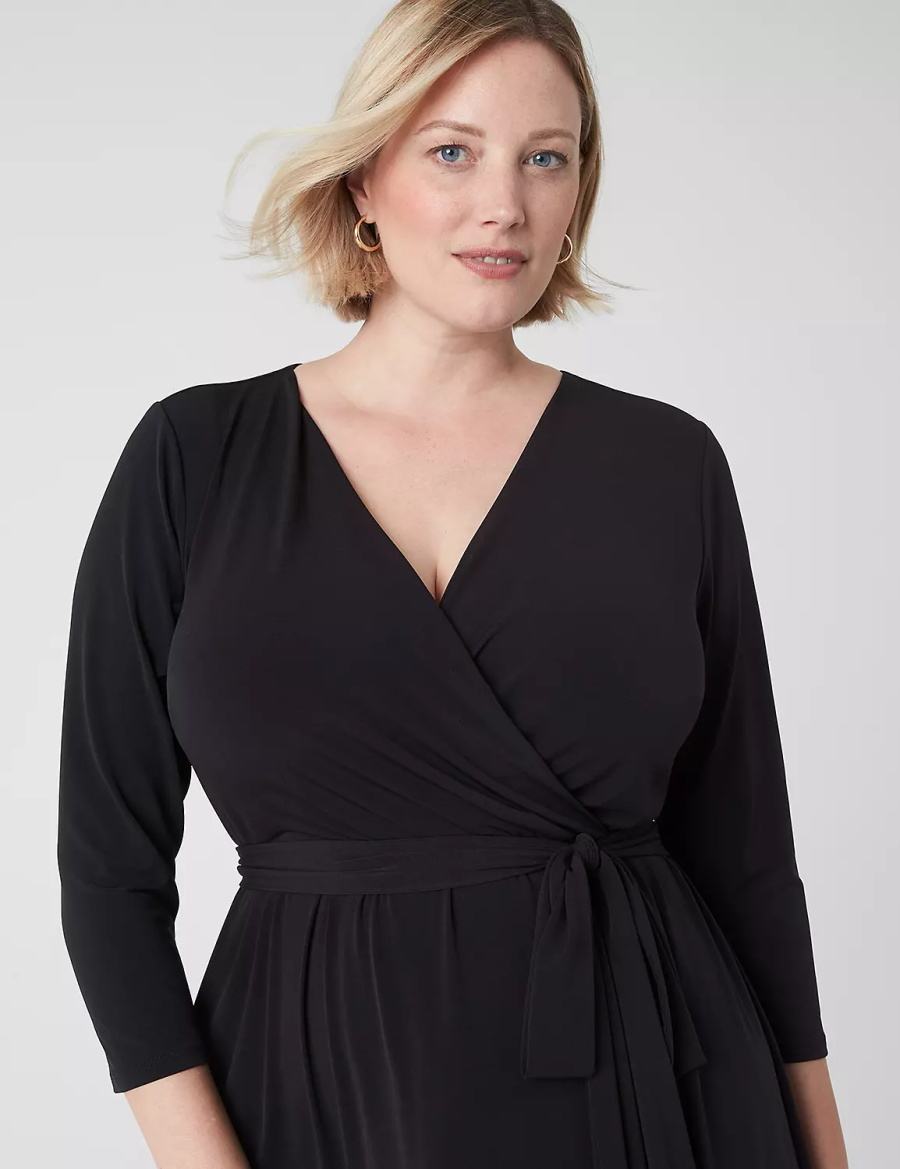 Women Lane Bryant 3/4-Sleeve High-Low Jersey Midi Dress Black | RQP1232FR