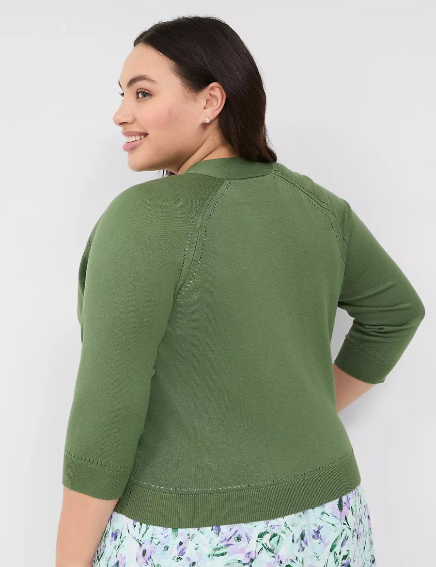 Women Lane Bryant 3/4-Sleeve Open-Front Shrug Sweaters Brown Green | BXY604TK