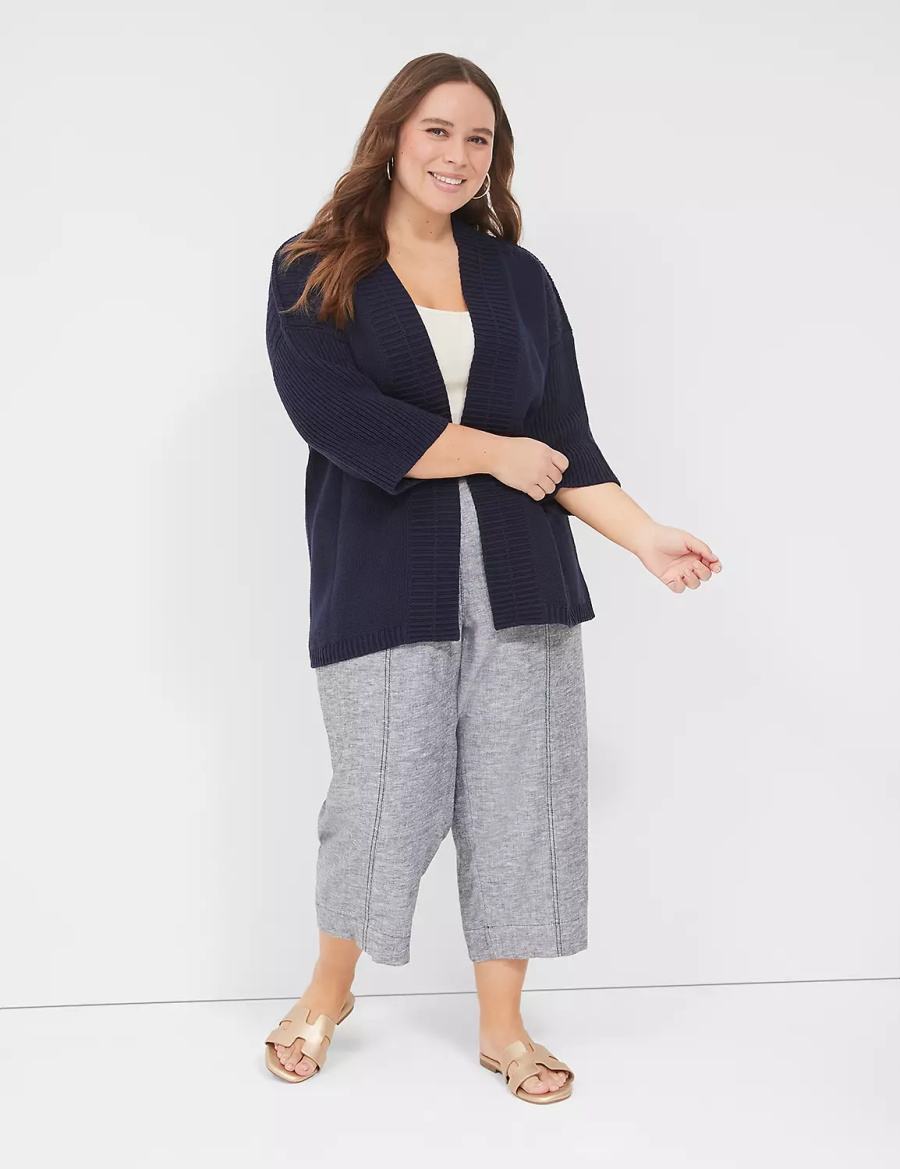 Women Lane Bryant 3/4-Sleeve Open-Front Shrug Sweaters Blue | TZH6071WY